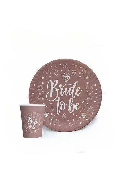turkuaz parti 8-Piece Rose Gold Bride to Be Plate Cup Set