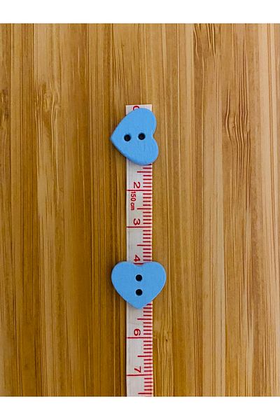 Kartopu Heart Shaped Painting Wooden Button 13 X 14mm. Pack of 6. Blue.