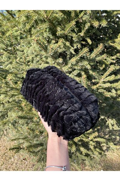 Zaviera Geantă de machiaj de pluș cu sclipici negre