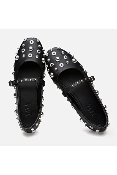 Yaya by Hotiç Mary Jane Černé dámské kamenné baleríny