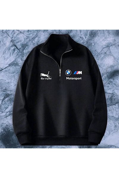 NEW TRENDY COLLECTİON Bmw Leopard Custom Graphic Pattern Printed Sweatshirt with Half Zipper