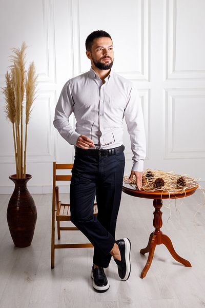 Sarar Eleta Μικρό καρό μοτίβο με τσέπες Classic Fit Βαμβακερό μπεζ λευκό πουκάμισο