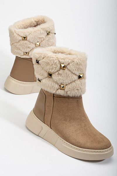 Dilimler Ayakkabı Γυναικείες μπότες με ίσιο τακούνι Mink Suede Fur