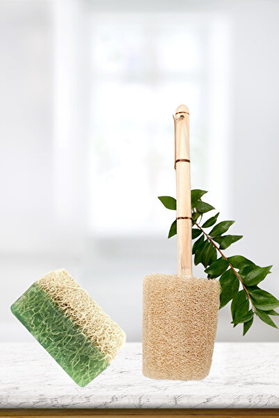 Antilop Anti-Cellulite Organic Set, Gourd Fiber with Wooden Handle and Gourd Fiber Textured Aloe Vera Soap