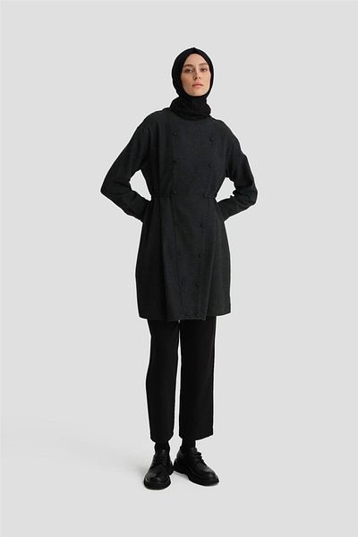 Armine Anthracite 24K3608 Model Waist Tie Pocket Tunic