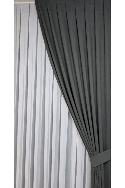 BD beyaz dokuma Anthracite Grey Pleated Velvety Background Curtain High Quality Single Wing