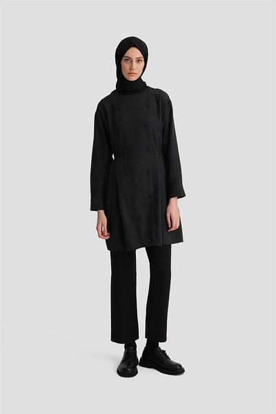 Armine Anthracite 24K3608 Model Waist Tie Pocket Tunic