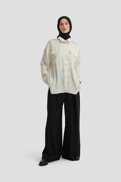 Armine Πουκάμισο Oversize σε χρώμα εκρού - Κάλυμμα τσέπης, Μοντέλο Ort3634