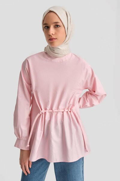 Armine Bağcık Detaylı Pamuk Bluz 24k3619 Pembe