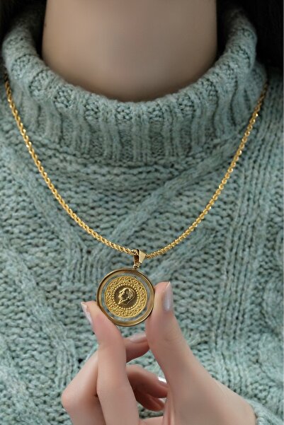 aytekgold Yarım Altınlı Cam Çerçeveli Halat Kolye