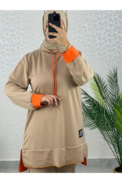 WAPP Γυναικεία Hijab Cream Μισό ζιβάγκο με δύο κλωστές Raised Casual Sports Σετ δύο τεμαχίων