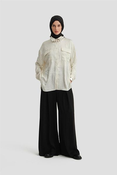 Armine Πουκάμισο Oversize σε χρώμα εκρού - Κάλυμμα τσέπης, Μοντέλο Ort3634
