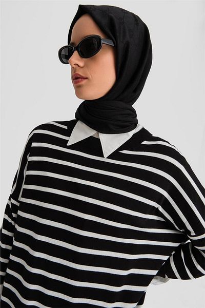 Armine Black Striped Knitwear Tunic - 24Kd2007 Model