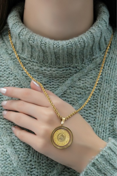 aytekgold Yarım Altınlı Cam Çerçeveli Halat Kolye