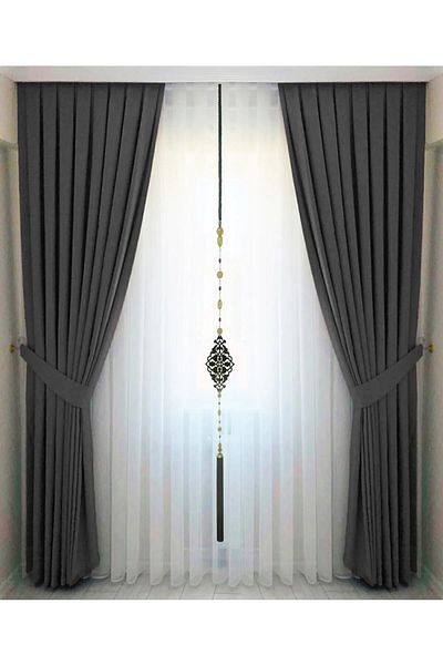 BD beyaz dokuma Anthracite Grey Pleated Velvety Background Curtain High Quality Single Wing