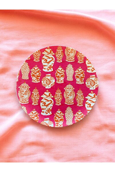 unique florya Duvar Tabağı Dekoratif  Duvar Süsü Çiçek Biblo Desenli Kırmızı ...