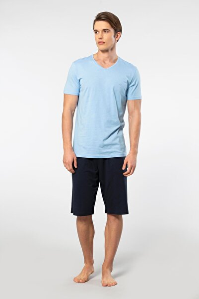 Cacharel 2193/Light Blue Men's Short Sleeve Modal Bermuda Set