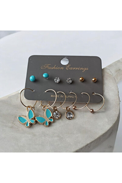 NAS fashion طقم أقراط نسائي مكون من ستة قطع على شكل فراشة زرقاء، ملونة وأنيقة...