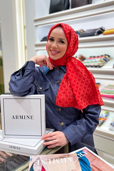Armine Jacquard Lia Cotton Shawl - Tile Pattern - Ats1lıa-2353 - Red