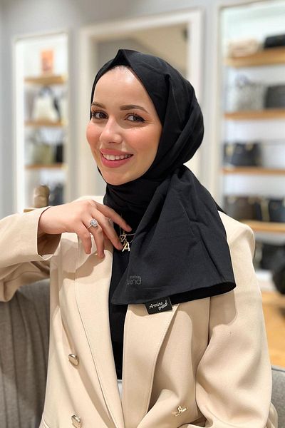 Armine Black Cotton Seher Shawl - Solid Color - Model 65