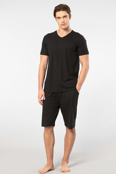 Cacharel Чоловічий 2193/Чорний Короткий рукав Модальний Бермудський комплект