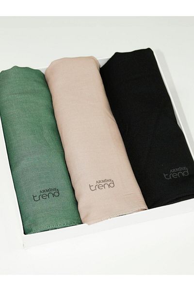 Armine Solid Color, Cotton Seher Shawl - Set of 3 - Nature's Colors
