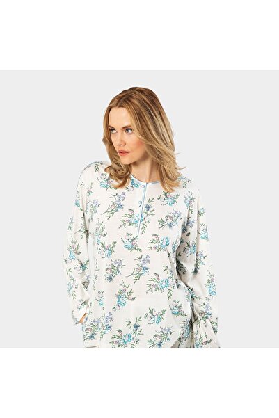 TÜREN Battal Long Sleeve Türen Flower Patterned Pajama Set - 3388/Pattern 4