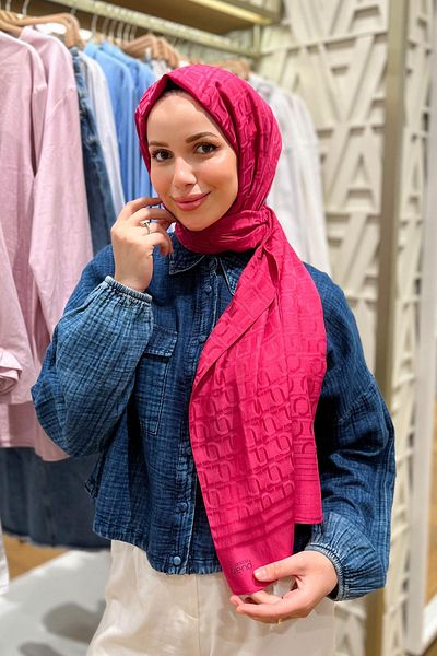 Armine Chain Pattern, Cotton Jacquard Shawl - Dia6-52 - Fuchsia