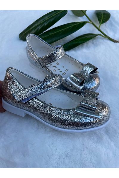 Sare Çocuk Giyim Baby Girl Metallic Sparkling Silver Princess Ballerina Shoes