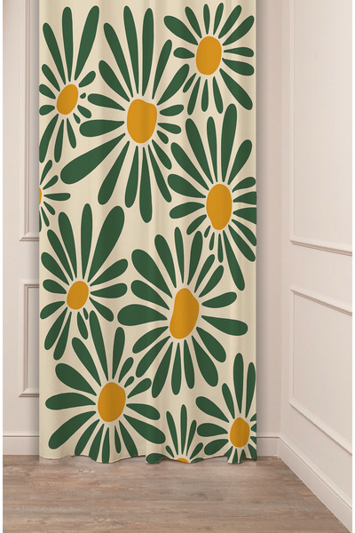 GREENDECOR Cortina de fundal digitală cu model boem cu frunze de margaretă (cu o singură aripă) cu design de culoare moale