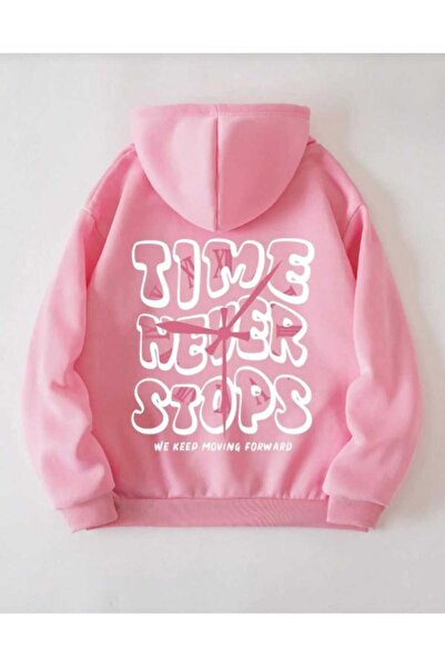 KOZİA OUTDOORS TIME BASKILI OVERSİZE UNİSEX KAPÜŞONLU SWETŞHİRT