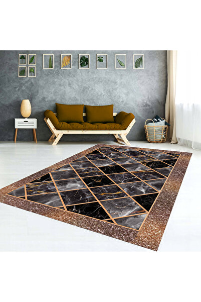 AACAP Gold Marble Pattern Velvet, Modern Washable, Elastic Carpet Cover