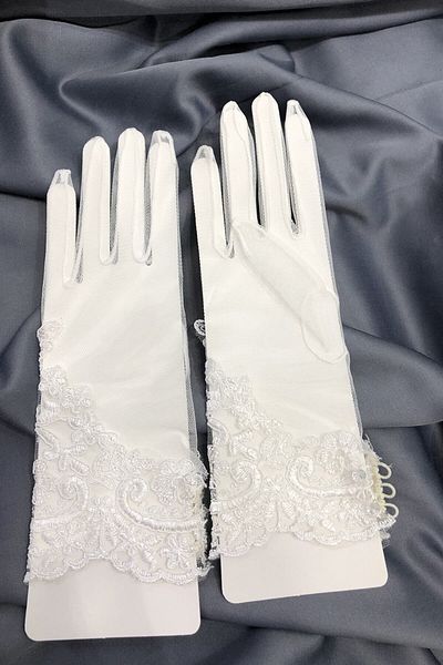 Hobigram White Guipure Lace Button Detail Bridal Gloves Costume Gloves – Party Gloves, Stylish Design – P