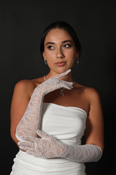 Hobigram White Lycra Lace Pazu Size Bridal Gloves Party Gloves – Party Gloves, Stylish Design – Party