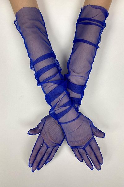 Hobigram Tulle Gloves Party Wedding Wedding Costume Gloves Saks Blue Stylish Gloves – Party Gloves, Stylish Design –
