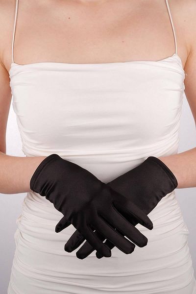 Hobigram Black Satin Long Bridal Gloves 21 cm Dance Opera Gloves Costume Gloves – Party Gloves – Party