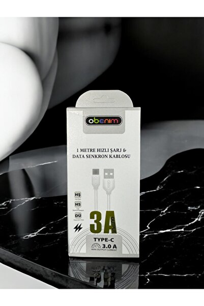obenim 1 Metre Hızlı Şarj ve Data Senkronizasyon Kablosu - USB-A to Type-C 3.0A