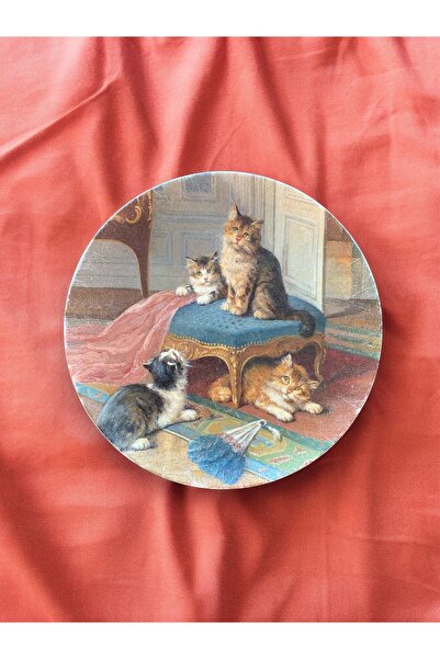 unique florya Duvar Tabağı Dekoratif Duvar Süsü Kedi Köpek Desenli 26cm El Yapımı Hayvan Sevgisi Tablosu