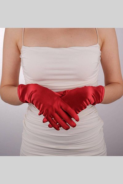 Hobigram Red Satin Long Bridal Gloves 29 cm Dance Opera Gloves Costume Gloves – Party Gloves – Part