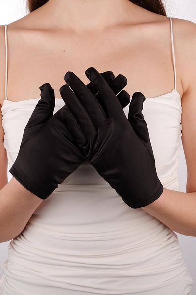 Hobigram Black Satin Long Bridal Gloves 21 cm Dance Opera Gloves Costume Gloves – Party Gloves – Party