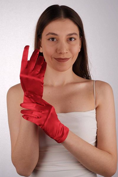 Hobigram Red Satin Long Bridal Gloves 21 cm Dance Opera Gloves Costume Gloves – Party Gloves – Part