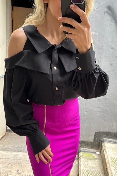 NO NAME Tasarım Çift Omuz Dekolte Gömlek