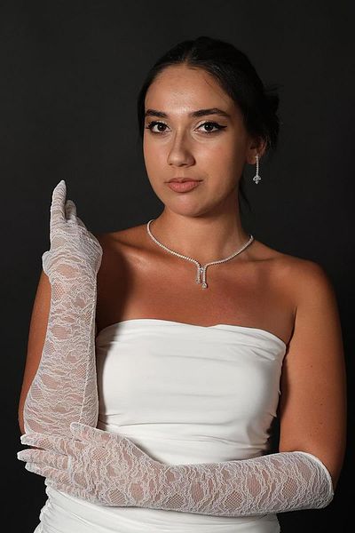 Hobigram White Lycra Lace Pazu Size Bridal Gloves Party Gloves – Party Gloves, Stylish Design – Party