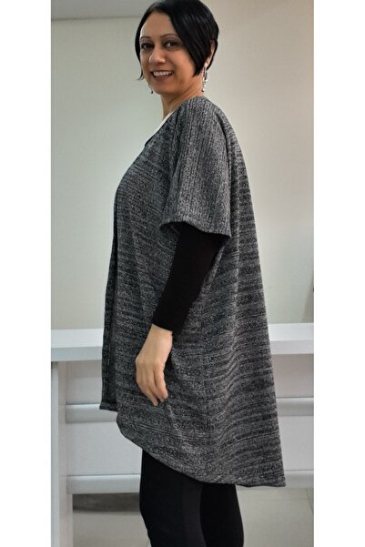 Mertcan Butik Gray Glitter Bat Sleeve Loose Knitwear Vest