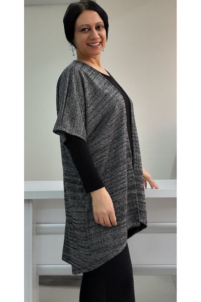 Mertcan Butik Gray Glitter Bat Sleeve Loose Knitwear Vest