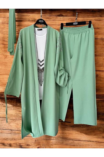 UMS CONCEPT Shoulder Jewelled and Sleeve Tied Hawk Kimono and Trousers Set - 1525-0001