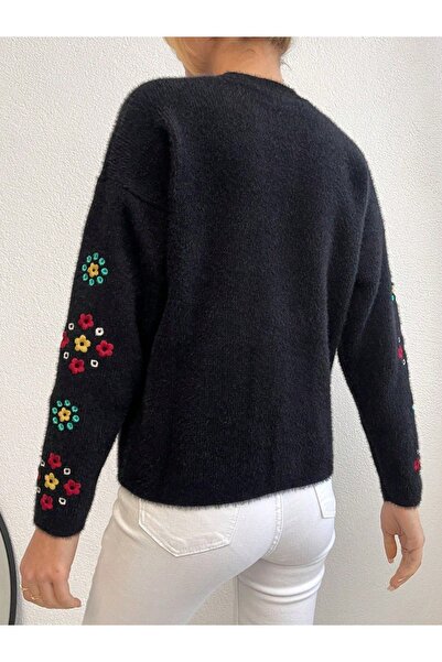 sportiness Broderie dama Tricoturi cu imprimeu floral Pulover