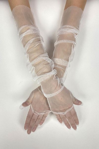Hobigram Tulle Gloves Party Wedding Wedding Costume Gloves Off White Color Stylish Gloves – Party Gloves – Party