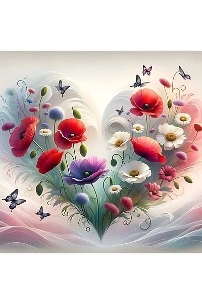 LİLYHOBBYLAND Decorative Canvas Painting: Flowers in the Heart