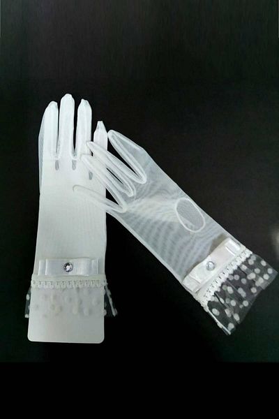 Hobigram Off White Tip Polka Dot Bow Stone Bridal Gloves Party Gloves – Party Gloves – Party Hand